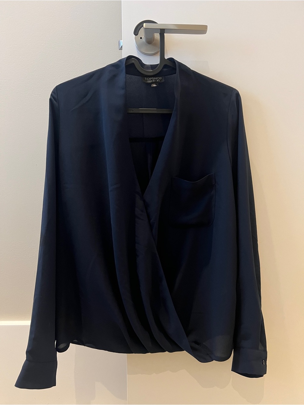 Topshop Navy Wrap Front Blouse
